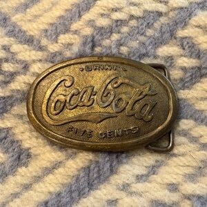 Coca-Cola Brass Belt Buckle Drink Coke 5 Cents 1970s Vintage Retro Soda